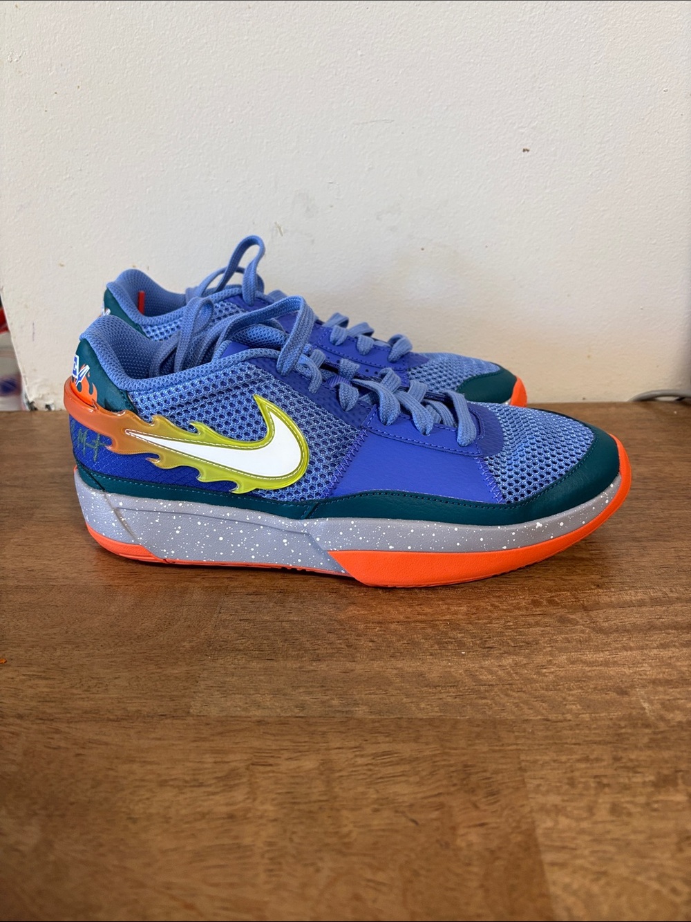 Nike JA Morant Backyard BBQ Blue & Orange Flame-Accent Athletic Sneakers. Side 7
